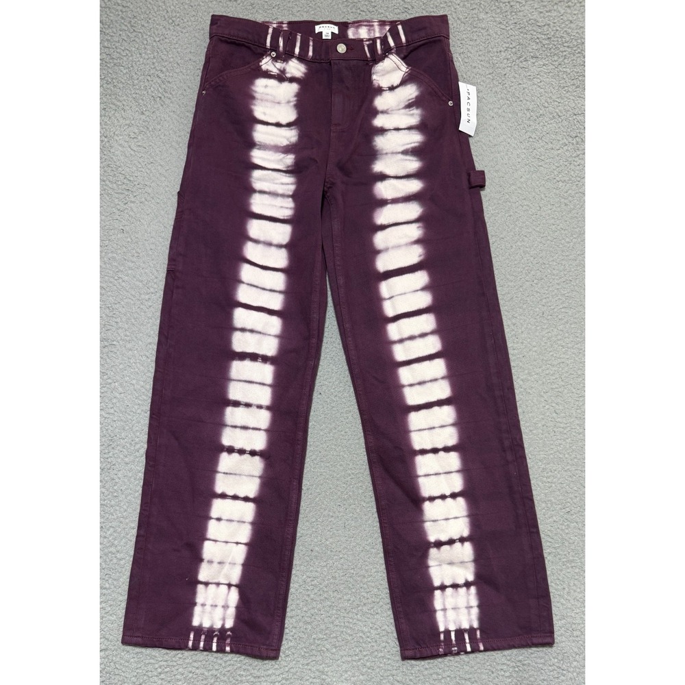 NEW Pacsun Kids Womens Straight Maroon Bleached Carpenter Jeans Size 14 28x28